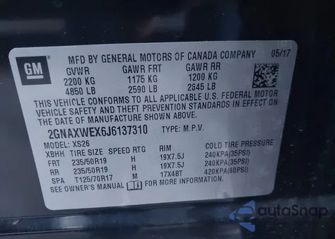 2018 Chevrolet Equinox Premier from USA, damaged, VIN 2GNAXWEX6J6137310